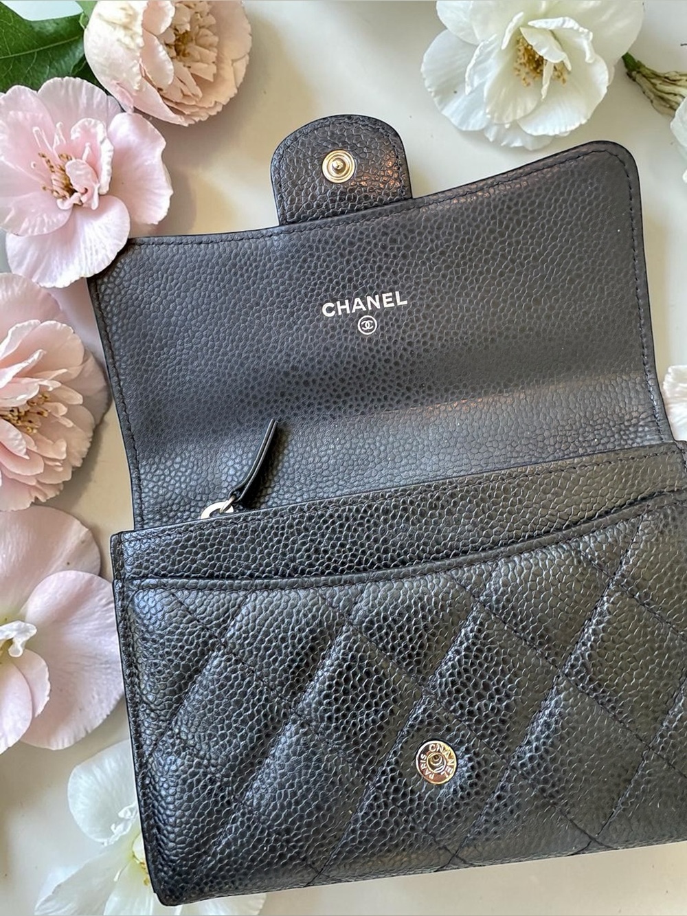 CHANEL Quilted Caviar Leather Wallet - Black Medium Size Full Inclusion COA - Picture 2 of 8